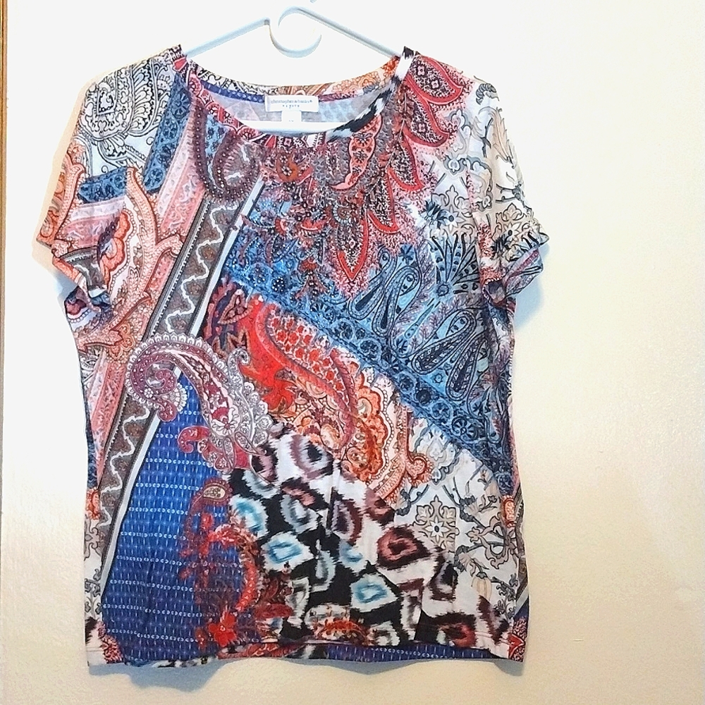 Paisley Red, White & Blue T-shirt - Petite XL